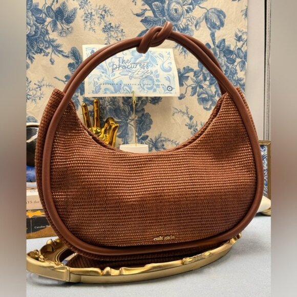 🆕 CULT GAIA 🧿 NWOT Zena Raffia Circular Knotted Shoulder Bag, Woven Brown - Picture 2 of 16